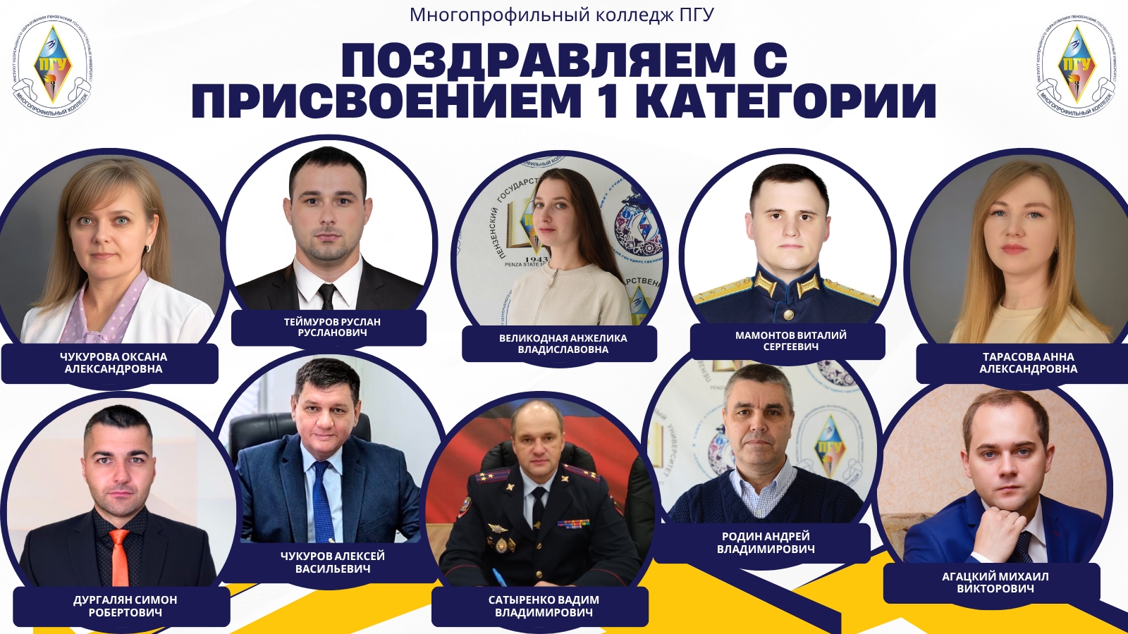 Поздравляем сотрудников и преподавателей Многопрофильного колледжа ПГУ с получением 1 категории!