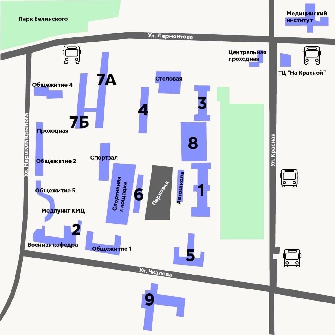 Схема расположения корпусов 1 медицинского института в спб